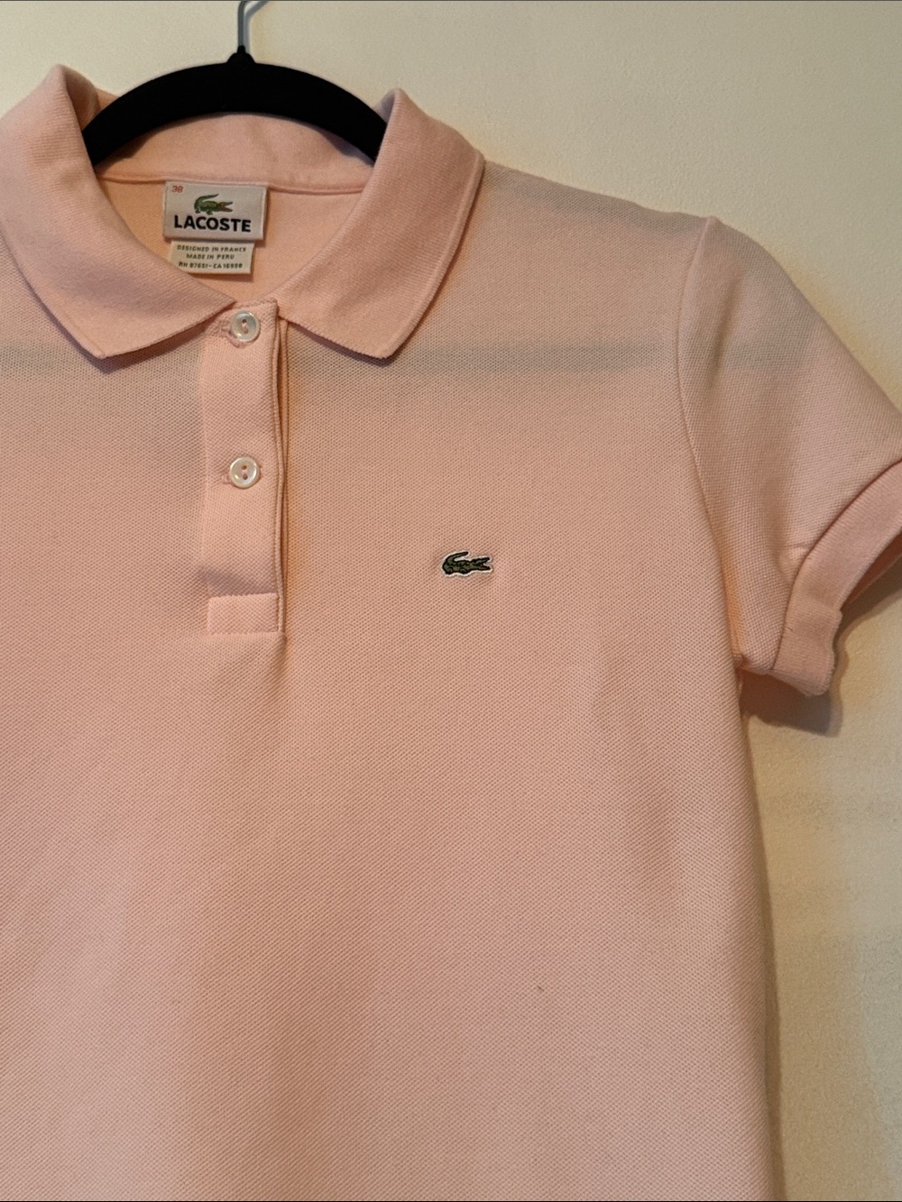 Lacoste Pale Pink Short-Sleeve Polo SIZE 38